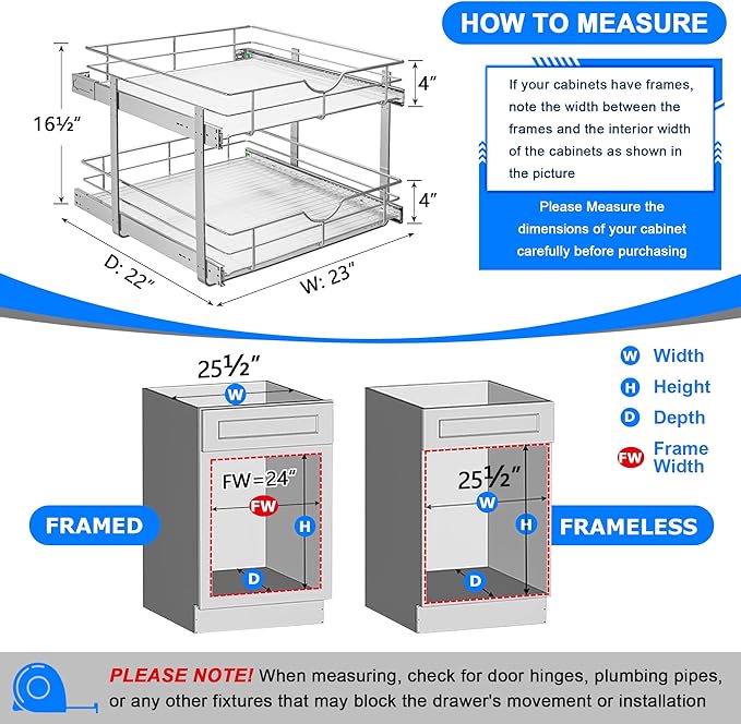 WelFurGeer 2-Tier Kitchen Cabinet Pullout Shelf and Drawer Organizer, Soft Close Pantry Pull Out Shelves, Heavy Duty Pull Out Cabinet Organizer with Shelf Liner for Kitchen Cabinets, Pantry Storage