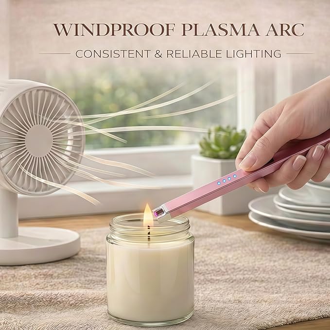 Castelar Candle Lighter, Electric Lighter Windproof Flameless with Safety Switch, USB Rechargeable Lighters for Candle, Grill, BBQ, Camping, Birthday & Stocking Stuffers (Rose Gold)