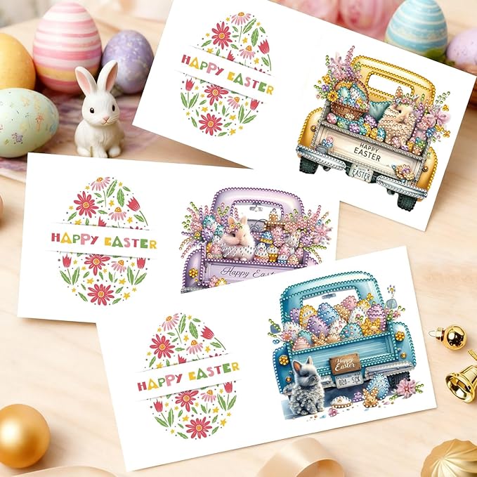 DoxQcs 5D Diamond Art Painting Greeting Cards Kit, DIY Cards for Blessings Congratulations Gifts, Greeting Card Set for Birthday Thanksgiving Day Christmas Halloween-Easter Truck