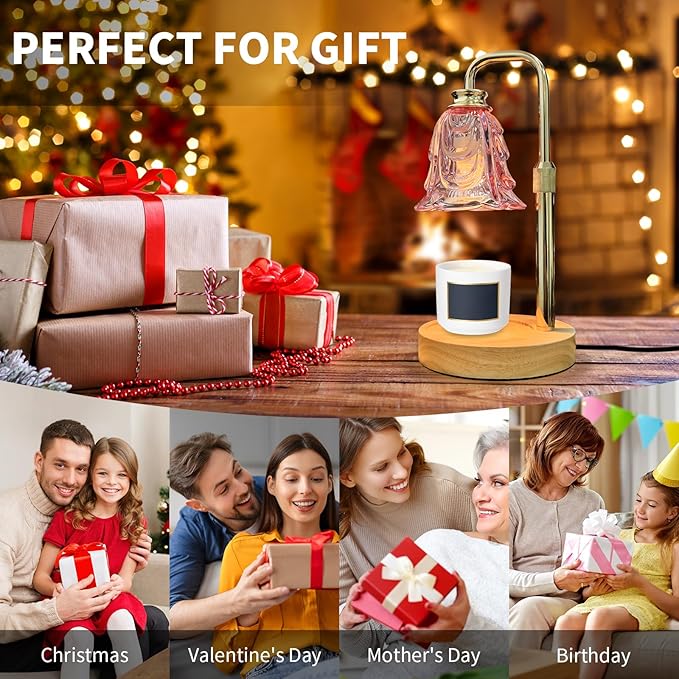 Candle Warmer Lamp with Timer & Dimmer, Adjustable Height Flower Candle Warmer for Jar Candles, Flameless Wax Melter with 2 Bulbs, Home Decor, Christmas, Birthday, Valentine's Gift for Women (Pink)