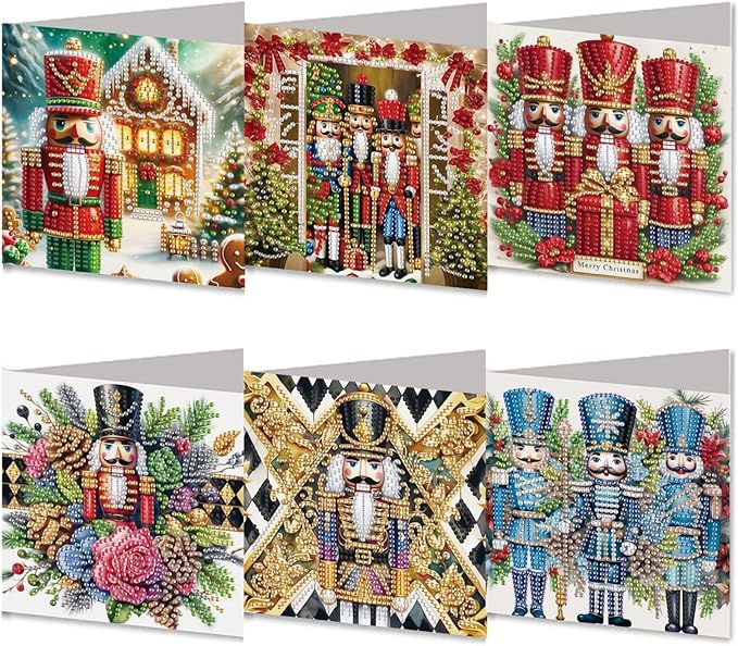 5D Diamond Art Painting Greeting Cards Kit, DIY Cards for Blessings Congratulations Gifts, Greeting Card Set for Birthday Thanksgiving Day Christmas Halloween-Nutcracker