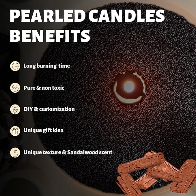 Sandalwood Scented Black Pearled Candle 70.5oz Luxury Sand Candle Granulated Wax - 120 Cotton Wicks – Wax for Candle Making Decorative Candles Smooth and Clean Burning Lasts up to 400 Hours