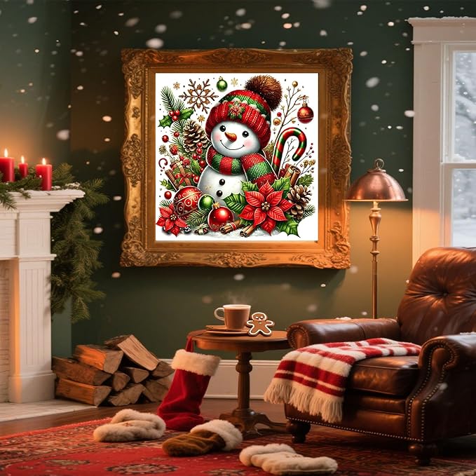 cviokrdu Christmas Diamond Art Kits for Adults, Snowman Diamond Painting Kits for Adults, Christmas Round 5D Gem Painting Kit Arts for DIY Crafts Gift Home Wall Decor 14x14inch
