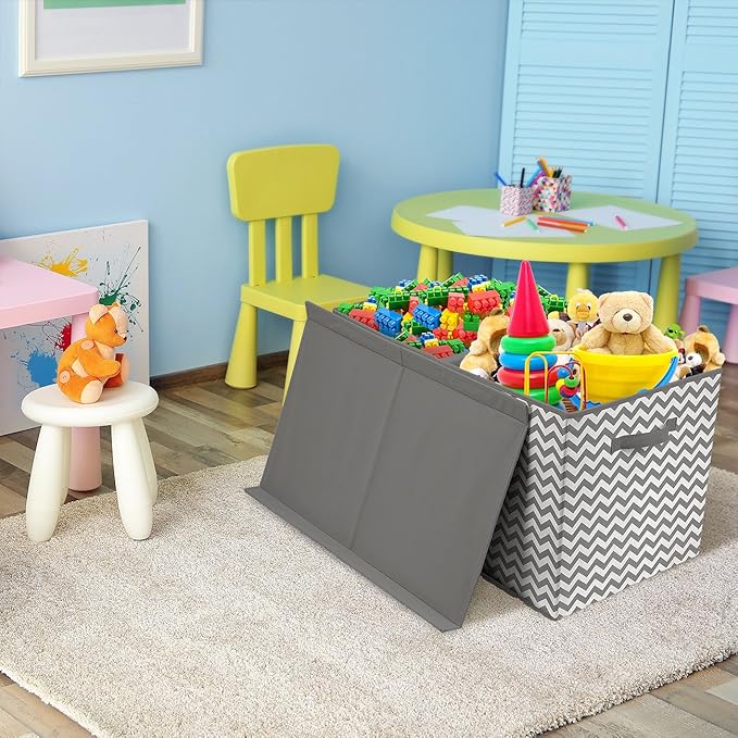 Sorbus Storage Chest with Flip-Top Lid, Collapsible Storage for Closet & Home Organization - Large (Pattern - Chevron Gray)