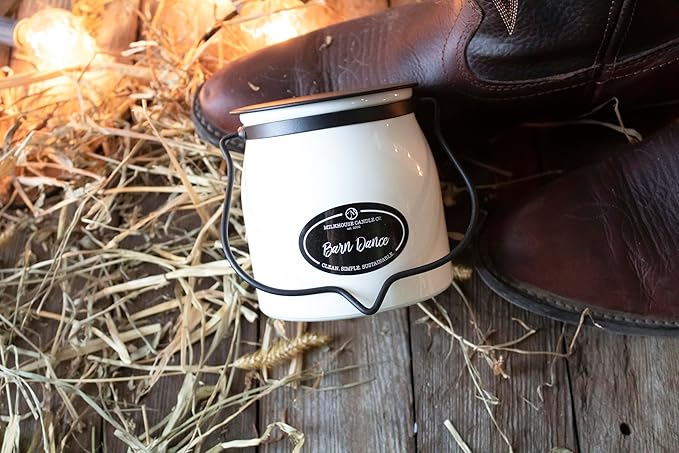 Milkhouse Candle Company Barn Dance Soy Candles - Bergamot | Patchouli Leaves | Sandalwood Scented - 16 oz Butter Jar with Lid, 65+ Hour Burn Time, Made in The USA
