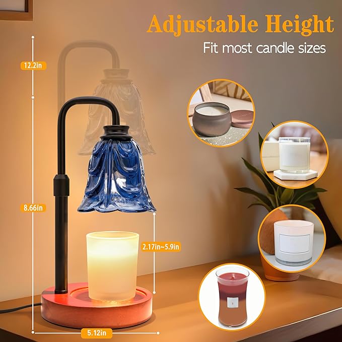 XJZJY Candle Warmer Lamp with Timer Dimmer, Adjustable Height Blue Tulip Candle Wax Warmer, Christmas Birthday Gift for Mom Women, House Warming Gifts for New Home Bedroom Decor,Flower Blue