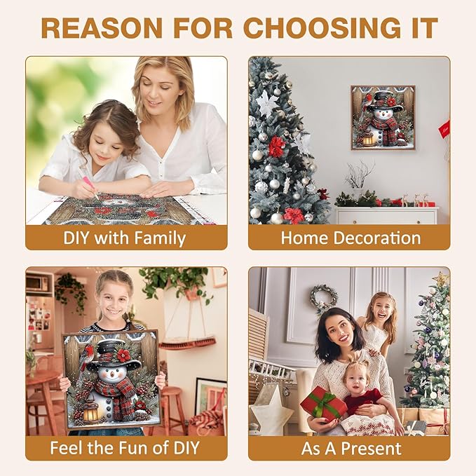 MEIYUDA Christmas Snowman Diamond Painting Kits for Adults, 5D Vintage Snowman Diamond Art Kits for Beginners, DIY Gem Art Crystal Painting for Home Wall Decor and Present 12x12inch
