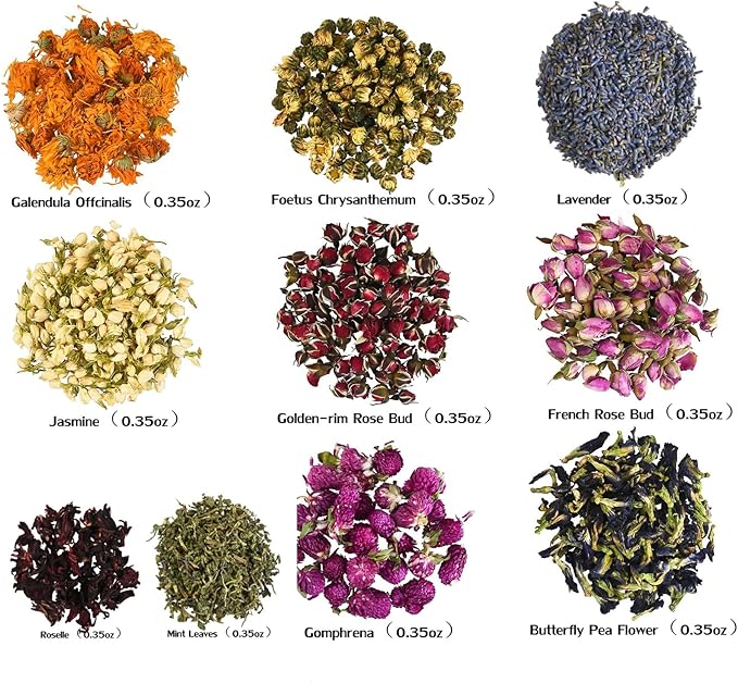 DoraMagic Natural Dried Flowers Kit 10 Bags, Dried Flowers Herbs for Soap Making, DIY Candle, Resin Jewelry, Bath (MultiColor2)