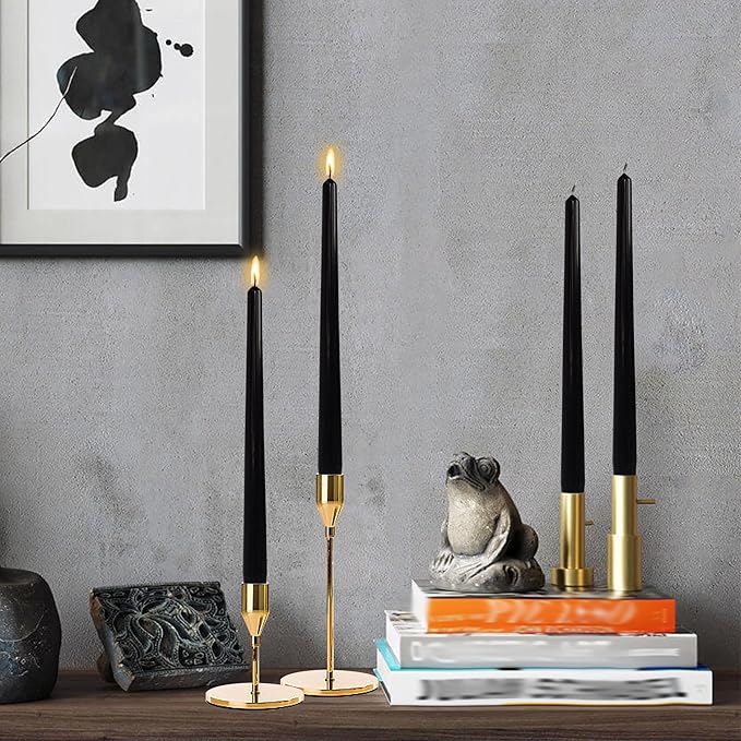 Dripless Unscented Black Taper Candles Smokeless Long Lasting Burn Elegant Tall 10 Inch Candlesticks for Home Décor Holiday Gift Dinner Party Formal Events