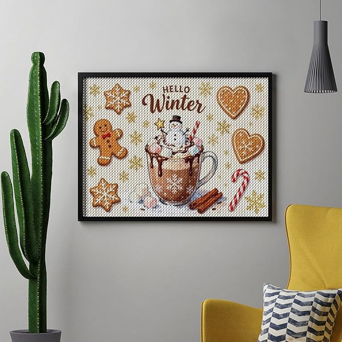 Diamond Painting Kits for Adults - Hello Winter Ice Cream & Gingerbread Snowflakes & Candles Painting DIY 5D Full Drill Diamond Dots Paintings with Diamonds Gem Art And Crafts Home Decor 12"x16"
