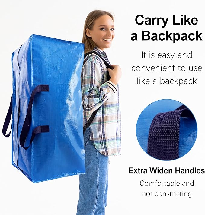 VELVETSURE 12 Pack Heavy Duty Extra Large Moving Bags W/Backpack Straps - Strong Handles & Zippers, Storage Totes For Space Saving, Fold Flat, Alternative to Moving Box and Storage Bin, Multicolor