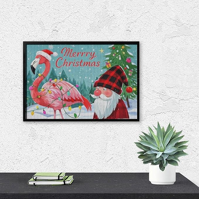 AIVKIEJK Diamond Painting Kits for Adults - Festive Flamingo Christmas Santa Hat Painting DIY 5D Full Drill Diamond Dots Paintings with Diamonds Gem Art and Crafts Home Decor 8"x12"