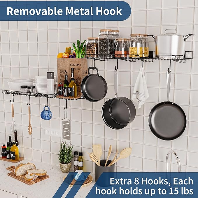 4 Pack Garage Wall Shelf, Wall Mounted Storage Shelves, Heavy Duty Metal Shelves for Room Wall, Loads 160 LBS Floating Shelves Mesh Storage Rack for Garage, Office, Basement,Wall Cabinet and Kitchen