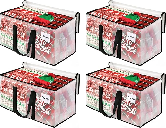 BlissTotes Clear Moving Bags Heavy Duty, 76L Extra Large Storage Bags with Zipper & Reinforced Handles, Waterproof PP Moving Totes for Clothes, Bedding, Comforters, Space Saving Storage (4 Pack)