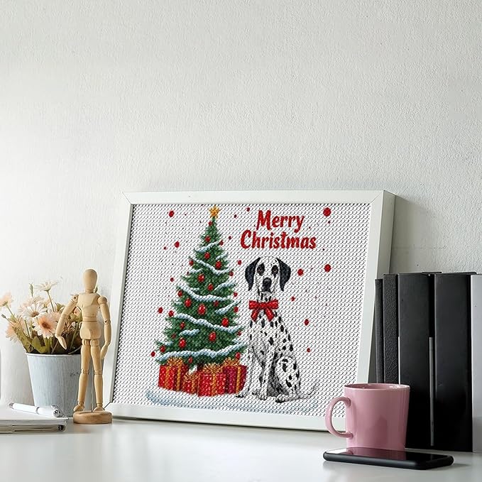 AIVKIEJK Diamond Painting Kits for Adults - Christmas Joyful Canine Holiday Painting DIY 5D Full Drill Diamond Dots Paintings with Diamonds Gem Art and Crafts Home Decor 12"x16"