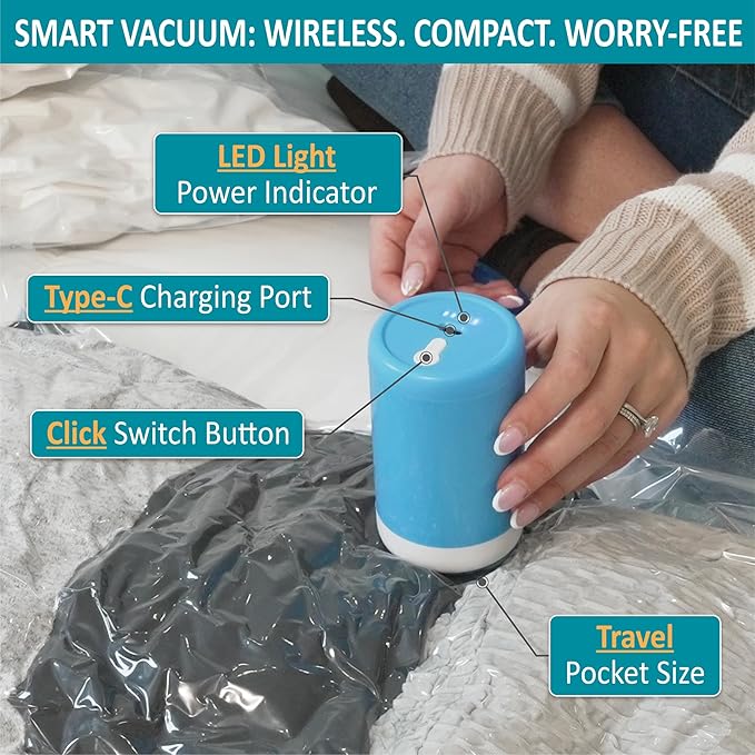 Cozy Essential Travel Vacuum Storage Bags with Rechargeable Cordless USB Pump, Space Saver Bags for Luggage, Suitcase, Carry-On, for Clothes, Blankets, Bedding & Seasonal Storage,26 Combo