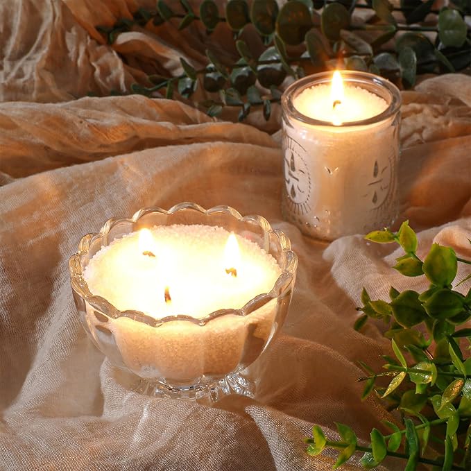 MTLEE Pearled Candle 2.2 lb Sand Wax Scented Sand Candle Kit with Gift Box 50 Wicks Refillable Jar White Beaded Wax Gift Set for Friends Mother Lover Women Family(Coffee)