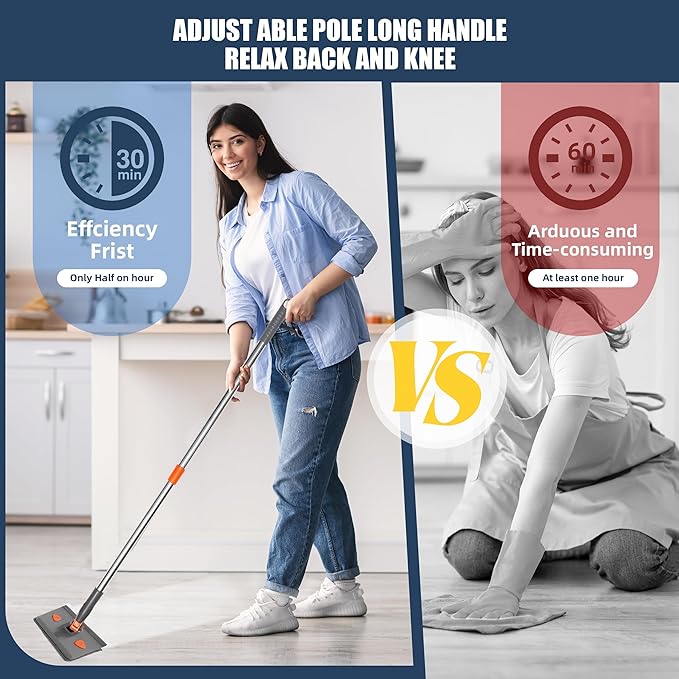 NexaGlow Baseboard Cleaner Tool with Handle | 3-in-1 Adjustable Cleaning Mop with Microfiber Pads & Gloves | 180° Wall Mop Cleaner with 66" Long Handle for Walls, Windows, Floors & Baseboards