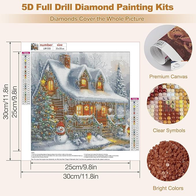 MEIYUDA Christmas House Diamond Painting Kits for Adults, 5D Winter Colorful House Diamond Art Kits for Beginners, DIY Gem Art Crystal Painting for Home Wall Decor and Present 12x12inch