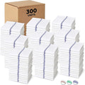 Bulk Economy Wholesale Kitchen Dish Towels (300 Towels) - 100% Cotton Herringbone - Commercial Grade - Bleach Resistant - Restaurant Bar Mops - 24 oz/dz - White with Blue Stripes