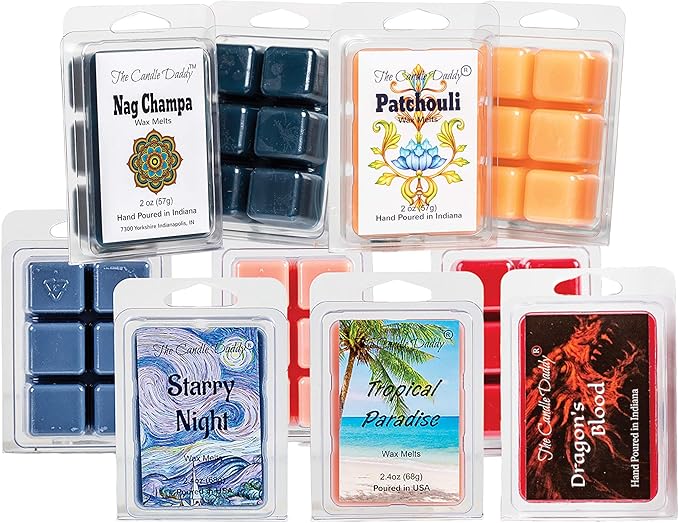 "Free Spirit Bundle" Combo Set Of Five Scented Wax Melt Cubes - Nag Champa, Patchouli, Starry Night, Tropical Paradise, Dragon's Blood Great Gift for Him Her Hippie Soul BFF Best Friend
