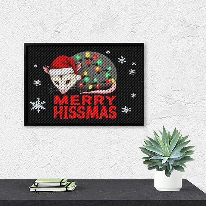 AIVKIEJK Diamond Painting Kits for Adults - Christmas Possum Merry Hissmas Painting DIY 5D Full Drill Diamond Dots Paintings with Diamonds Gem Art and Crafts Home Decor 8"x12"