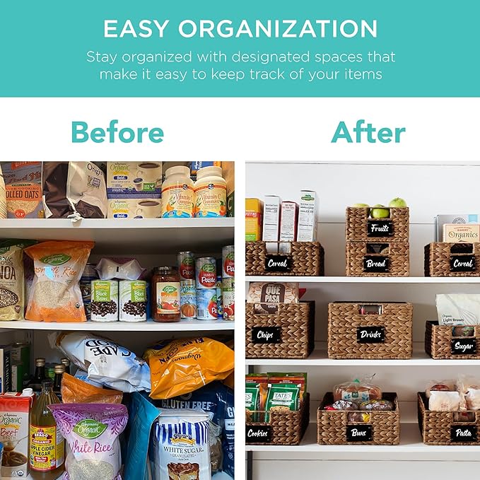 Best Choice Products Set of 4 9x12in Water Hyacinth Pantry Baskets, Woven Organizers w/Chalkboard Label, Chalk Marker - Chestnut