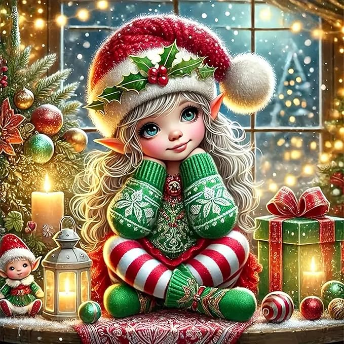 APTDYIGL 5D Christmas Diamond Painting Kits for Adults Beginner,DIY Christmas Candle Girl Diamond Art Kits for Adults,Round Full Drill Diamond Dots with Gem Art Kits,Home Wall Decor 13.7X13.7inch