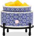 Blue & White Porcelain Wax Warmer, Electric Wax Melt Warmer, 3-In-1 Ceramic Candle Warmer for Scented Wax Melter with Iron Shelf, Fragrance Oil Burner for Home Office Bedroom Gift & Decor(Blue Flower)