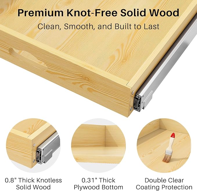 2Pack Pull Out Cabinet Organizer, Soft Close Wooden Slide Out Drawers for Pots, Full-extension Roll Out Shelves for Kitchen Cabinets, Pantry Organization, Bottom and Side Mount( 15"W X 21"D x 3.4''H)