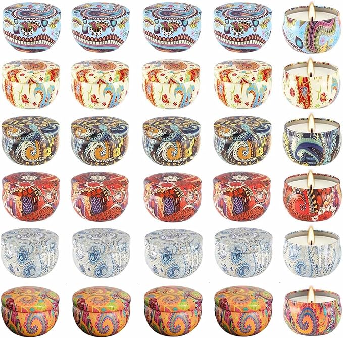 2.5oz Candle Tins for Candle Making 24 Pcs Empty Candle Tins with Lids Candle Jars (6 Colors)
