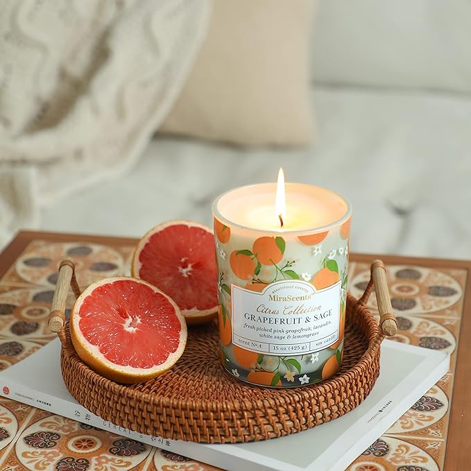 Grapefruit Candle,Grapefruit & Sage Secented Candles,Spring SummerScented Candle for Home & Kitchen Decor, Natural Soy Wax Candles,Candles Gift for Womens,Valentines Gift,10oz