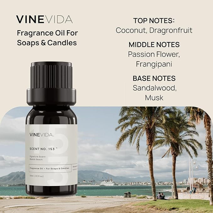 VINEVIDA [10 ml] Waikiki Beach; Fragrance Oil for Candle Making and Soap Making - Premium Candle Scents for Soy Candles