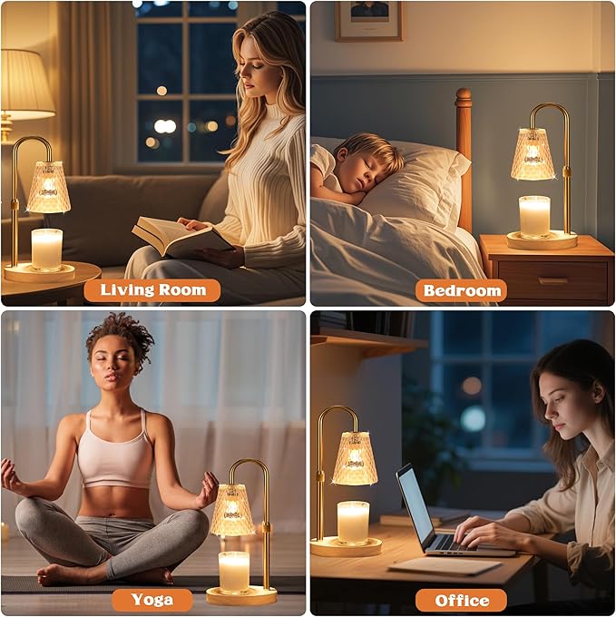 Candle Warmer Lamp with Timer - Adjustable Height Electric Wax Melter in Gold for Cozy Aesthetic Bedroom Home Decor Gift for Women Mother Friend Birthday Various Festivals