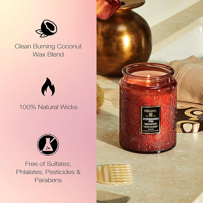 Voluspa Forbidden Fig Candle, 18 oz, Coconut Wax Blend, Scented Candles for Home, 100 Hour Burn Time, Candle Jars