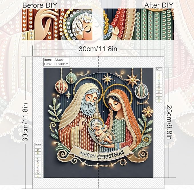 antor Christmas Diamond Painting Kit, 5D Special Shape Diamond Art for Adults, Baby Jesus Nativity Scene DIY Crystal Rhinestones Diamond Painting, Religious Christmas Home Wall Decor Crafts Gift