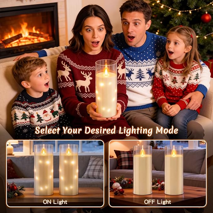 11" x 4" Large Outdoor Waterproof LED Candles, 2Pcs Pillar Candles with Remote & Timer, Flameless Candle Battery Operated with Embedded Star String for Porch, Patio, Outdoor Decor and Christmas
