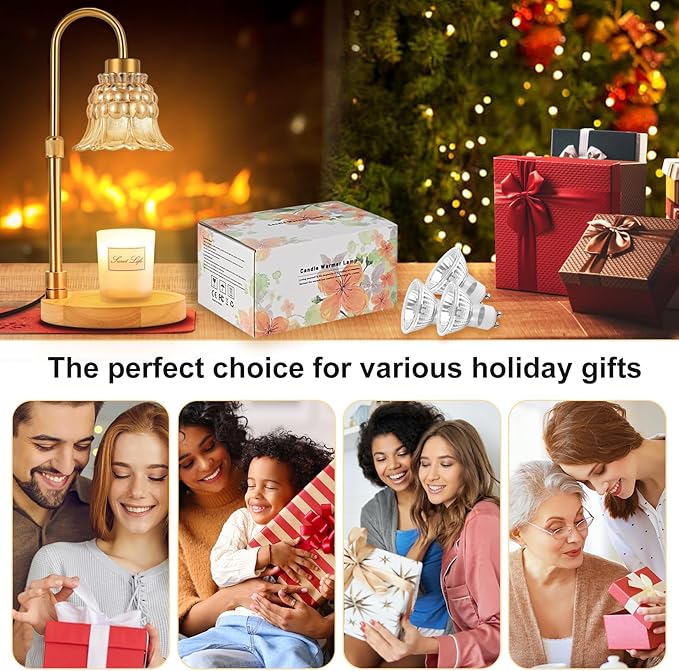 Candle Warmer Lamp with Timer & 3 Bulbs, Dimmable Electric CandleLight Adjustable Height and Brightness Candle Wax Warmer for Jar Candles Bedroom Home Decor House Warming Gift for Women (Amber)