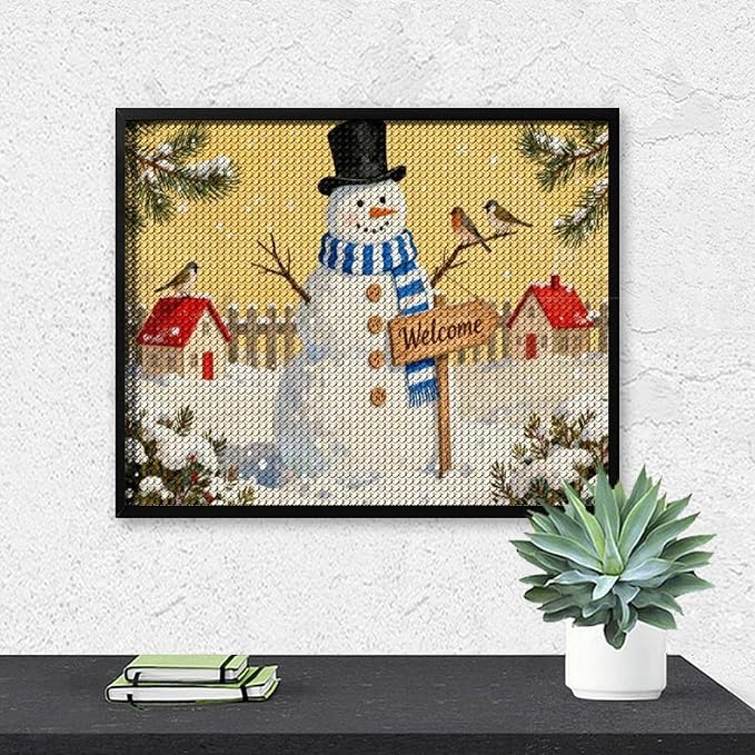 AIVKIEJK Diamond Painting Kits for Adults - Christmas Welcome Snowman Winter Christmas Painting DIY 5D Full Drill Diamond Dots Paintings with Diamonds Gem Art and Crafts Home Decor 16"x20"