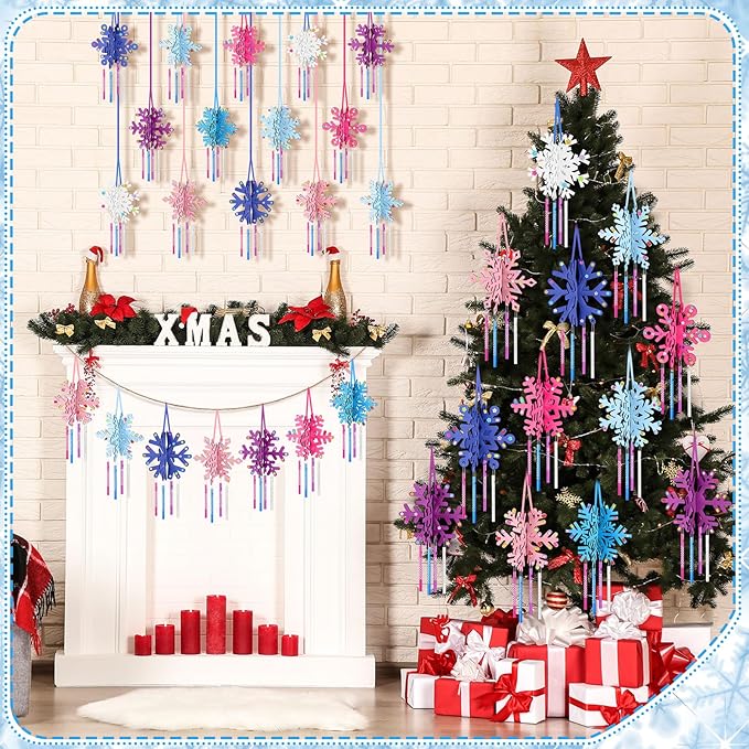 MiniInflat 36 Sets Winter Snowflakes Wind Chime Kit DIY Crafts Make Your Own Wooden Wind Chime Arts and Crafts DIY to Paint Snowflake Craft for Making Kit Supplies