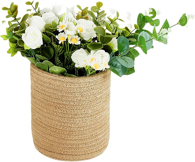 Wall Hanging Storage Baskets - Small Cotton Rope Woven Closet Storage Bins-Shelf Basket Organizer for Plants, Towels - 6.3" x 7" (Jute-Brown)