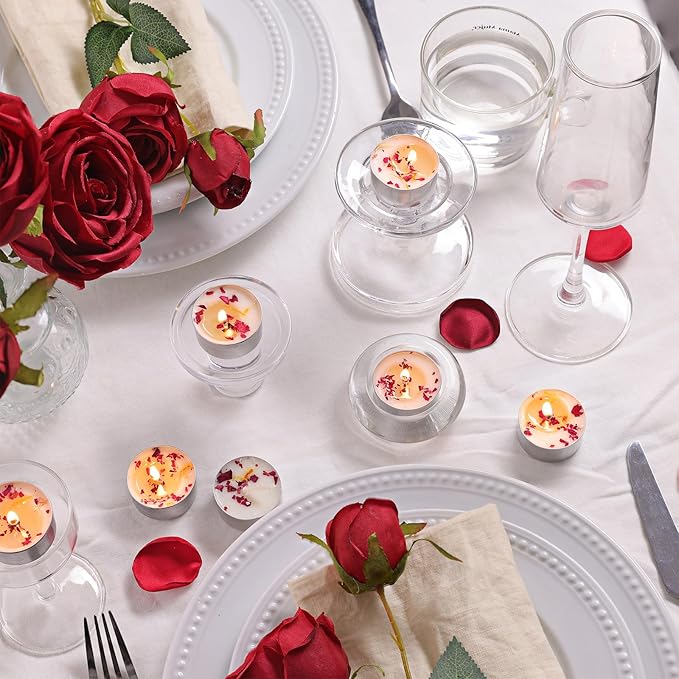 8 Pcs Rose Scented Tealight Candles, 6H Long Burning - 100% Palm Wax Based Scented Tea Lights with Dried Flowers, Non-Toxic/Smokeless Tea Lights Candles for Spa, Bath, Wedding