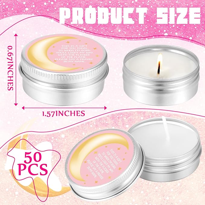 MTLEE 50 Pcs Over The Moon Baby Shower Candles Over The Moon Baby Shower Favors Gift Travel Tin Candle Aromatherapy Favors(Pink)