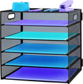 5 Tier Desk Organiser with Handle, Pull-Out Mesh File Organizer for Letter Tray Organizer Mesh Desk Organiser Tray Paper Storage Rack for A4 File Office Supplie, Black