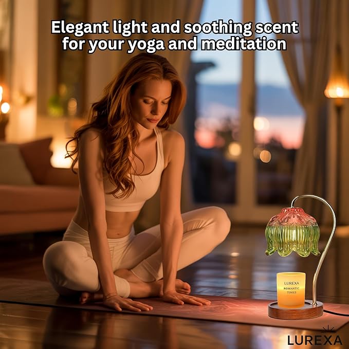 Candle Warmer Lamp with Timer, Dimmable Wax Melt Lamp for Large & Standard Jar Candles, Includes 2 GU10 Bulbs, Elegant Vintage Home Decor Gift for Women & Mom(A1-Pink Green Lotus)
