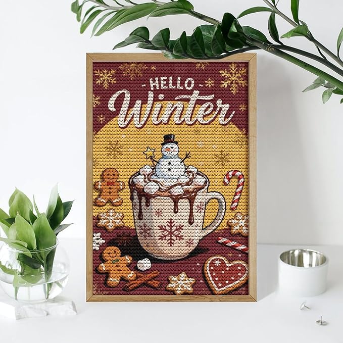 Diamond Painting Kits for Adults - Hello Winter Ice Cream & Gingerbread Snowflakes & Candles Painting DIY 5D Full Drill Diamond Dots Paintings with Diamonds Gem Art And Crafts Home Decor 8"x12"