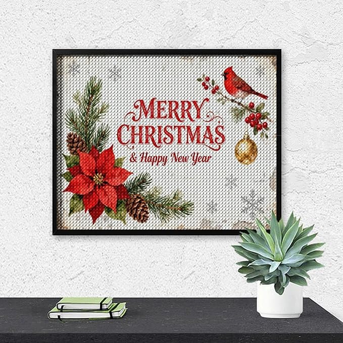 AIVKIEJK Diamond Painting Kits for Adults - Merry Christmas & Happy New Year Painting DIY 5D Full Drill Diamond Dots Paintings with Diamonds Gem Art and Crafts Home Decor 16"x20"