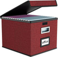 Huolewa File Organizer Box with Lid, Collapsible File Folder Organizer for Office Document Storage, Filing Box with Plastic Slide for Letter Size Hanging File Folders(1 Pack, Dark Red)