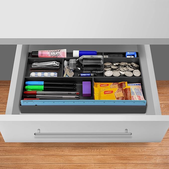 Acrimet Desk Drawer Organizer Tray with 8 compartments Bin Multi-Purpose for Desk Supplies and Accessories (Plastic) (Black Color)