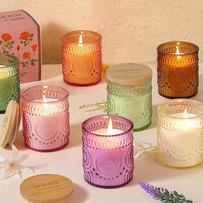 DARJEN Sandalwood Candles for Home- 5.3oz 35H Natural Soy Wax Aromatherapy Jar Candle with Strong Scent, Decorative Aesthetic Candles for Home Office, Evening Wind-Down, Luxury Gift for Man Cave
